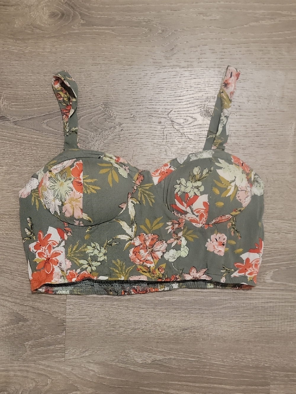 Floral Sweetheart Crop Bralette in Olive Green Top